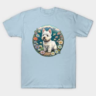 Westie Flower Scene T-Shirt